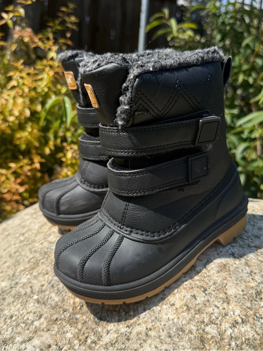 Cat & Jack Toddler Boys Size 9 Black Faux Fur Lined Winter Snow Duck Boots Warm